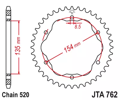 Звезда ведомая алюминиевая JTA762