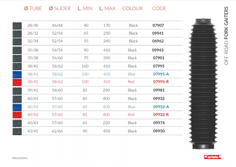 Гофры вилки BLACK YAMAHA DT125 DIAM.28/46 LENGHT 170